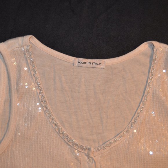Made in Italy full sequin front nude henley camisole size S - Picture 3 of 15
